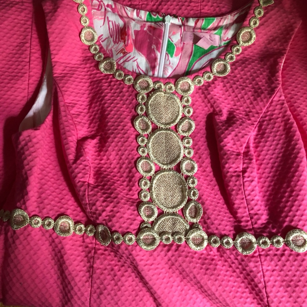 Lilly Pulitzer Coral Pink Strapless Dress with Gold Trim - Picture 2 of 4